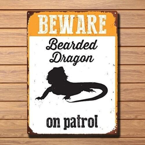 Beware Bearded Dragon on Patrol Tin Sign Retro Vintage Tin Sign Bar Pub Home Metal Poster Wall Art Decor