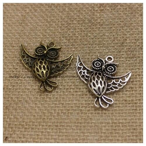 Antique Bronze Metal Alloy Lovely Hollow Owl Charms Pendant Charms Animal Charm (20 Pieces/lot) 36*36mm