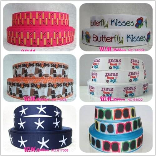 Q&N ribbon 7/8inch 22mm starfish design printed grosgrain ribbon 50yards/roll for hair tie hair bow headband