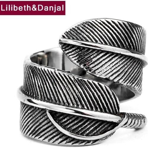 Feather Adjustable Finger Initial Ring Real 925 Sterling Silver Fashion Vintage Fine Jewelry Women Men 2021 New Bijoux Femme R09
