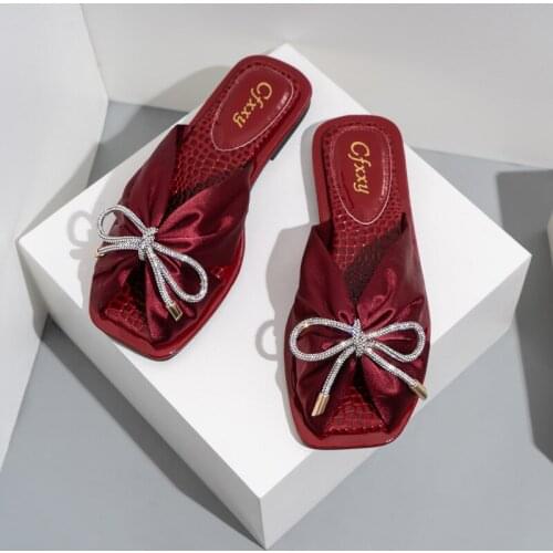 Flat Slippers for Womens 2021 Summer New Fashion Bow Tie Casual Flat Sandals