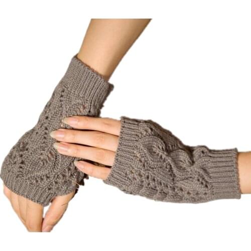Wool Knitted Winter Glvoes Women Tide Typing Female Two Leaf Knitting Mittens Hollow Warm Womens Fingerless Gloves