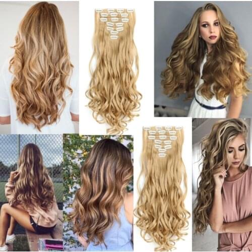 XINRAN 16clips Hairpiece Body Wave Synthetic Hair Extensions Clips in High Temperature Fiber Black Brown Women Hair Extensions