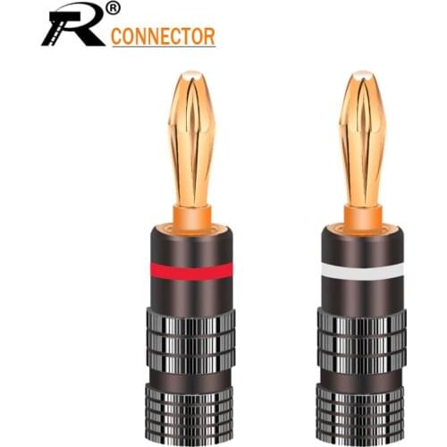 2pcs/1pair Gun Metal BANANA PLUGS 24K Gold-plated 4MM Banana Connector with Screw Lock For Audio Jack Speaker Plugs White&Red