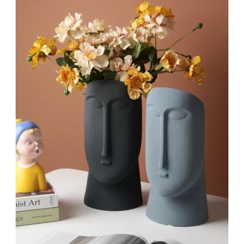 Nordic Simple Vase Ceramic Sculpture Human Face Flower Arrangement Vase Luxury Abstract Table Art Wazony Home Decoration EB5HP