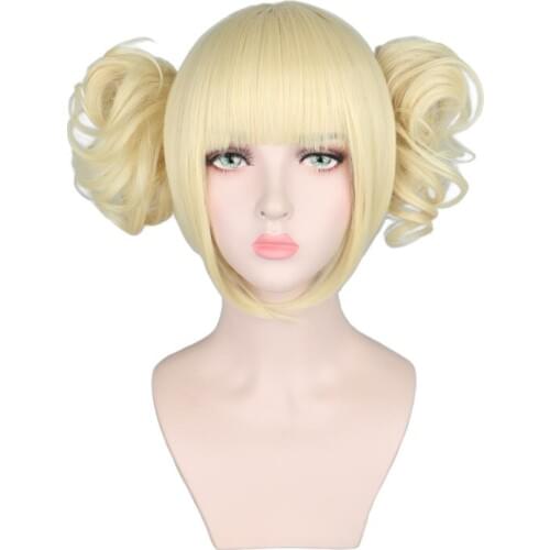 Anime My Boku no Hero Academia Akademia Himiko Toga Short Light Blonde Ponytails Heat Resistant Cosplay Costume Wig+Cap