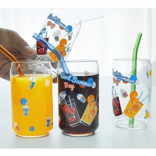 High Temperature Cartoon Coke Cup Milk Glass Cup High Borosilicate INS Children Juice Mug Home Drinkware Kitchen Accessories