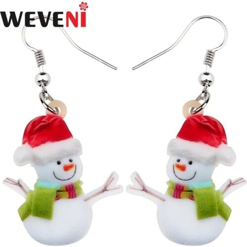 WEVENI Acrylic Christmas Anime Sweet Snowman Earrings Drop Dangle Girls Kids Women Charms Gift Party Festival Fashion Decoration