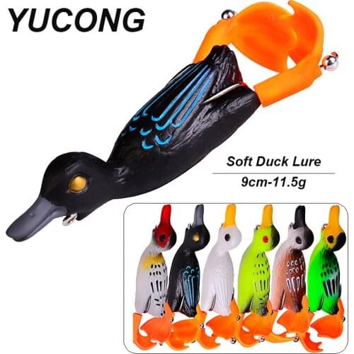YUCONG 6Pcs/lot Duckling Soft Baits 9cm-11.5g Propeller Flipper Duck Fishing Lures FLoating Rubber Baits Silicone Ducking Lures