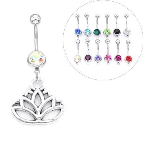 1PC Vintage Piercing Ombligo Belly Button Rings Barbell Lotus Piercing Navel Piercing Nombril Buddha Belly Body Chain Jewelry