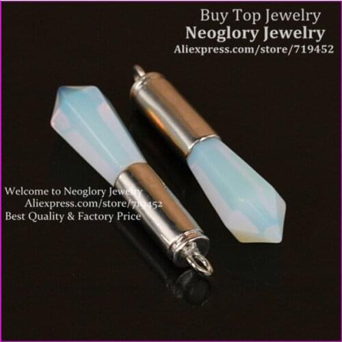10PCS Silver Plated Nature Crystal Opal Opalite Point Pendant Gems Druzy Quartz Pendant Bullet Pendant