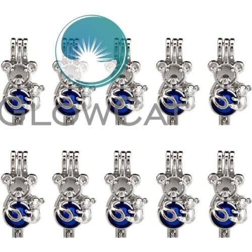 10X K695 Lovely Bear Mom & Baby Beads Cage Jewelry Making Perfume Essential Oil Diffuser Pearl Cage Locket Pendant