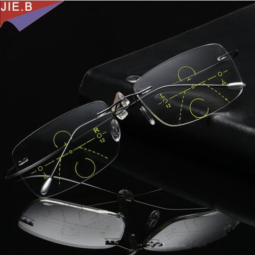 2018 Titanium alloy Smart Zoom Asymptotically Multi-focal Progressive Reading Glasses Non spherical lenses reading glasses