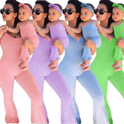 2021 Solid Family Matching Outfits Mother Daughter Bodysuit Women Girl Casual Romper Sets Mom Baby Kids Clothes For Babies