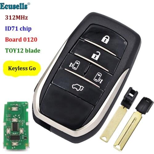 5 Button Keyless Smart Remote Key 312MHz ID71 Chip for Toyota Board 0120 with TOY12 Balde