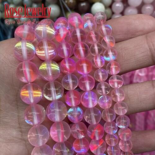 A+ Pink Frosted Austria Crystal Round Beads For Jewelry Making 6-12mm Glitter MoonStone Beads Diy Bracelet Accessories Wholesale