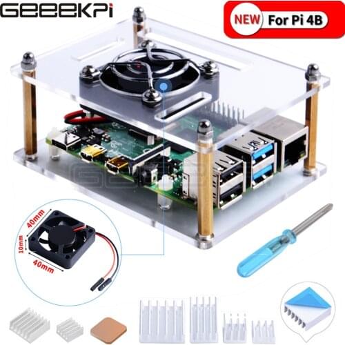 GeeekPi Acrylic Clear Transparent Case Enclosure Cover with Cooling Fan Raspberry Pi 4 Model B for Raspberry Pi 4B / 3B+ / 3B