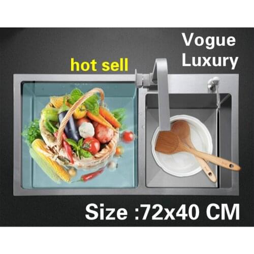 Free shipping Home wash vegetables 304 stainless steel durable luxury kitchen manual sink double groove hot sell 72x40 CM