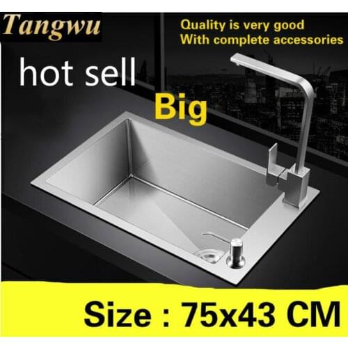 Free shipping High-end kitchen manual sink single trough apartment do the dishes standard 304 stainless steel hot sell 75x43 CM