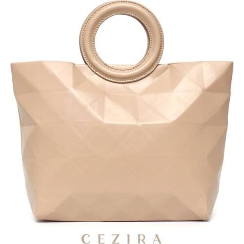 CEZIRA Luxury Brand Women Vegan Leather Handbag Fashion Pleats Geometric Tote Bucket Female Pu Top-handle Shoulder Crossbody Bag