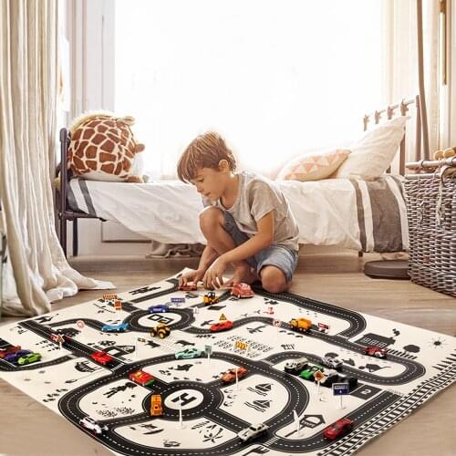 Modern 130*100CM Kids Portable Car City Scene Taffic Highway Map Play Mat Educational Toys For Children Games Road Carpet