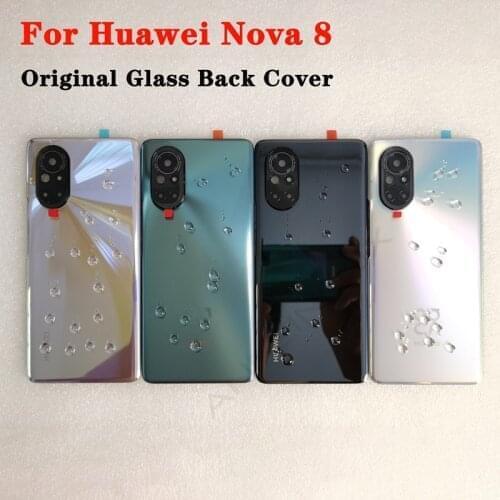 For Nova 8 100% Original Tempered Glass Back Cover For Huawei Nova 8 Spare Parts Back Battery Cover + Camera Frame