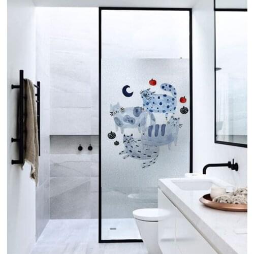 120cm Stained Glass Electrostatic Cat Print Window Film Frosted Opaque Privacy Glass Film Kindergarten classroom Living Room