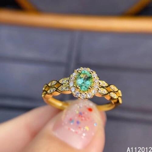 KJJEAXCMY fine jewelry S925 sterling silver inlaid natural Emerald girl exquisite adjustable ring support test Chinese style