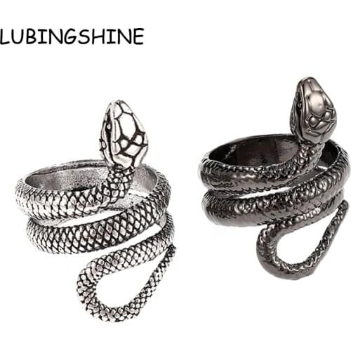 2Pcs Retro Snake Men Rings Punk Opening Adjustable Size Winding Hip Hop Women Punk Jewelry Matching Rings for Couples