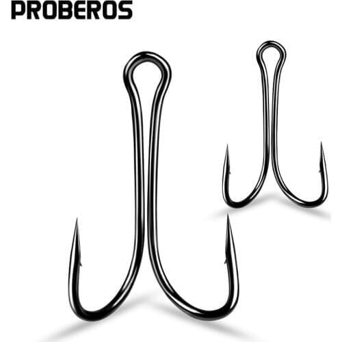 PROBEROS 200PCS Duple Hooks 6-4-2-1-1/0-2/0-3/0-4/0# High Carbon Steel Double Fishing Hooks Fly Tying Jig Bass Fishhooks Tackle
