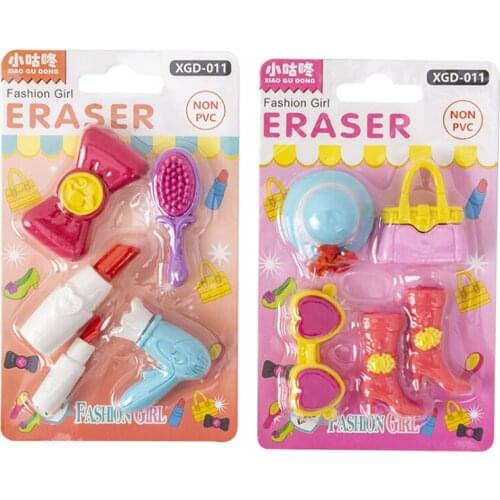 5 pcs Lipstick High Heels Eraser Kawaii Pencil Eraser Creative For Kids Funny Erasers Promotional Stationery School Supplies