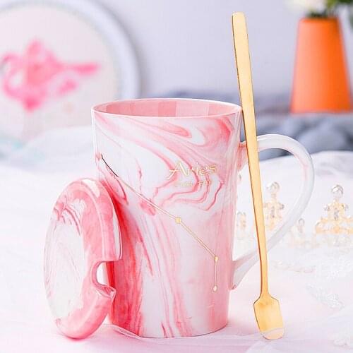 Twelve constellations Fashion Natural Marble Porcelain Coffee Mug Tea Milk Cup With Gift box Creative Wedding Anniversary Gift