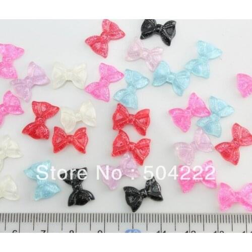 Set of 300pcs lovely glitter candy shiny color bow assorted resin Cabochon for Kawaii Decoden DIY Projects 14mm-SZ0396