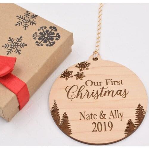Our First Christmas New Home Bauble 1st Xmas Personalised Engraved Wooden Tree Decorations Hanging House gifts