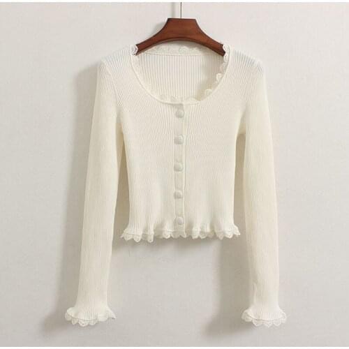 Autumn and winter 2020 new lace solid color simple sweet style knitted cardigan fashion trend womens versatile top