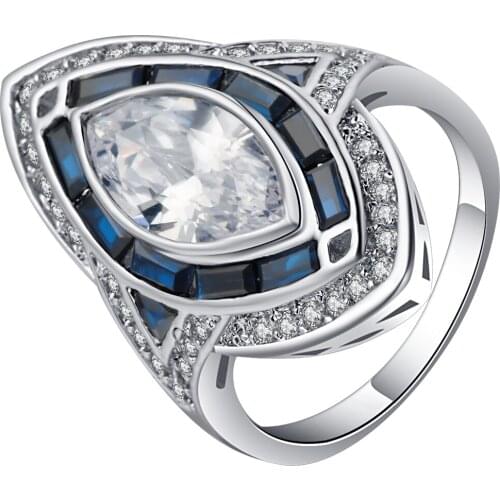 Charm fashion wedding ring For Woman Clear birthstone with Blue cubic zircon eyes shape finger ring eternal promise for female