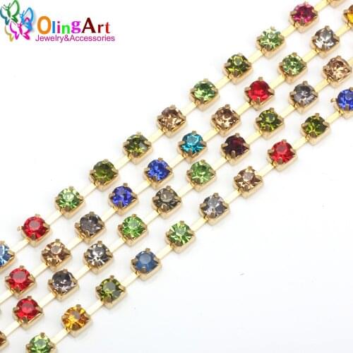 OlingArt 2yard/Lot 2.5MM Glass Mixed Color Electroplated Gold Chain Link Diameter DIY Jewelry Accessories Making