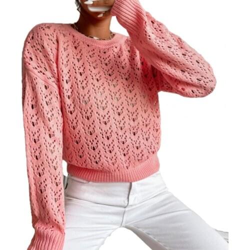 Autumn Women Pullovers Sweater Hollow Out Knitted Jumpers 2021 Casual Solid Color O Neck Long Sleeve Sweater Knitwear Top