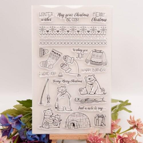 Winter Bear Transparent Clear Silicone Stamp Seal Cutting DIY Scrapbooking Rubber Coloring Embossing Diary Decoration Reusable