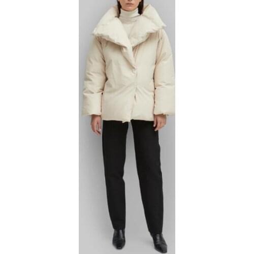 [ElfStyle] - Annecy down jacket ivory Black Woman oversized collar Short Jackets Coat For Winter NEW FASHION WOMAN feather COATS