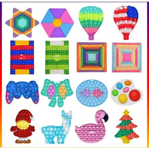 Rainbow Push Bubble Animal Fidget Toys Sensory Autism Squeeze Stress Reliever Mini Toys Game Simple Dimple Fidget Relax Toy