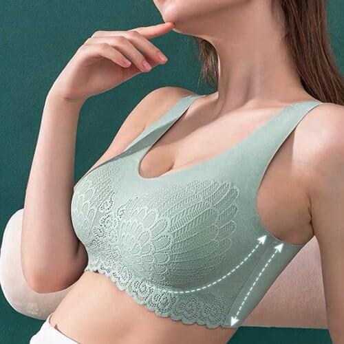 Sexy Bras For Women Latex Seamless Bra With Gathers Pad Comfortable Bralette Push Up Brassiere Bra Vest Wireless Top