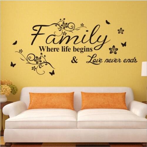 Love Family Where Life Begins Love Never Ends Removable Wall Stickers Parlor Vinyl Art Bedroom Home Decor Mural Decal