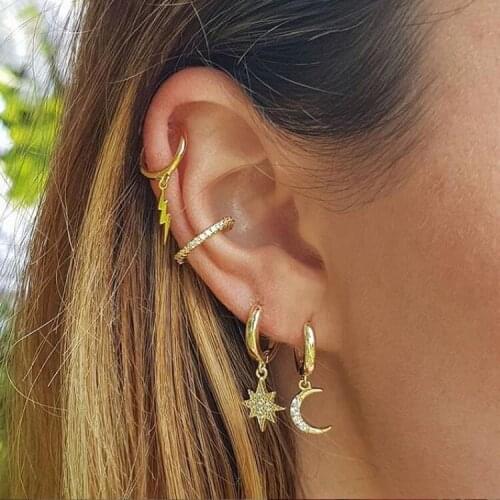 Gold color Rhinestone Earrings Star Moon 100% 925 silver Asymmetric Crystal Earrings Women Fashion delicate AB Earrings Jewelry