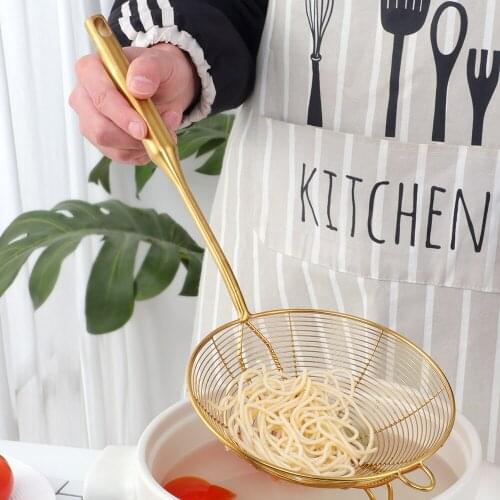 Stainless Steel Mesh Strainer Heat Resistant Oil Strainer Colander Spoon Oil-Frying Colander Strainer Cookware BBQ Kitchen Tool