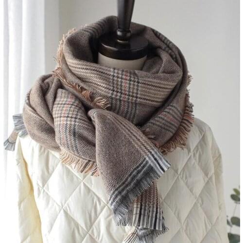 KENSHELLEY British Style Scarf Multicolor Check Stripe Pattern plaid Thick Cashmere Muffler Fringed Shawl Scarf Temperament warm