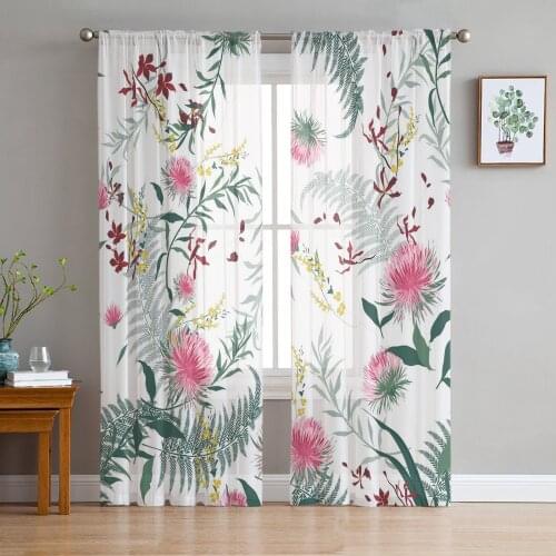 Petals Flowers Leaves Branches Tulle Curtains for Living Room Decoration Modern Chiffon Sheer Voile Kitchen Curtain