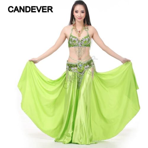 Belly Dance Bellydance Shining Big Swing Gypsy Spanish Oriental Double High cut Side Slits Women India Pulling Long Satin Skirts