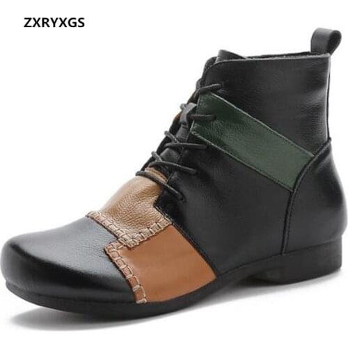 Promotion New Fashion Spell Colors Splicing Genuine Leather Boots Women Boots Autumn Retro Personality Short Boots Martin Boots
