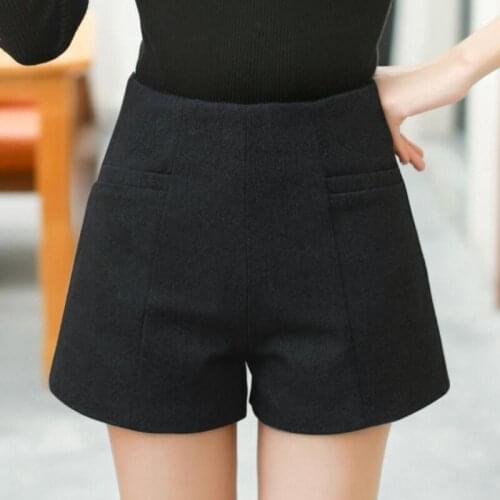 High waist Woolen Shorts Women 2021 Autumn Winter Slim Casual Wide Leg Shorts Female Out Wear S515